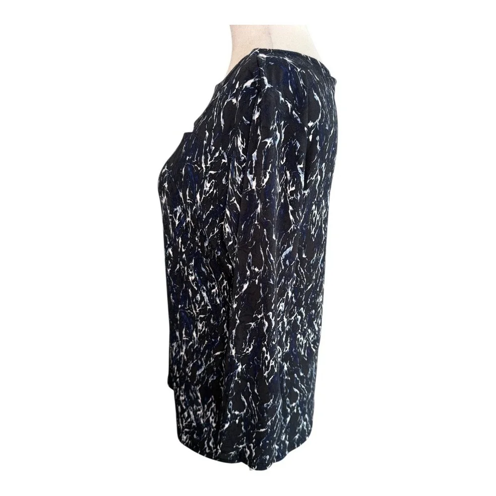 Carmen Marc Valvo Marble Print Top Keyhole Neckline Long‎ Sleeve Top Large - Picture 2 of 7